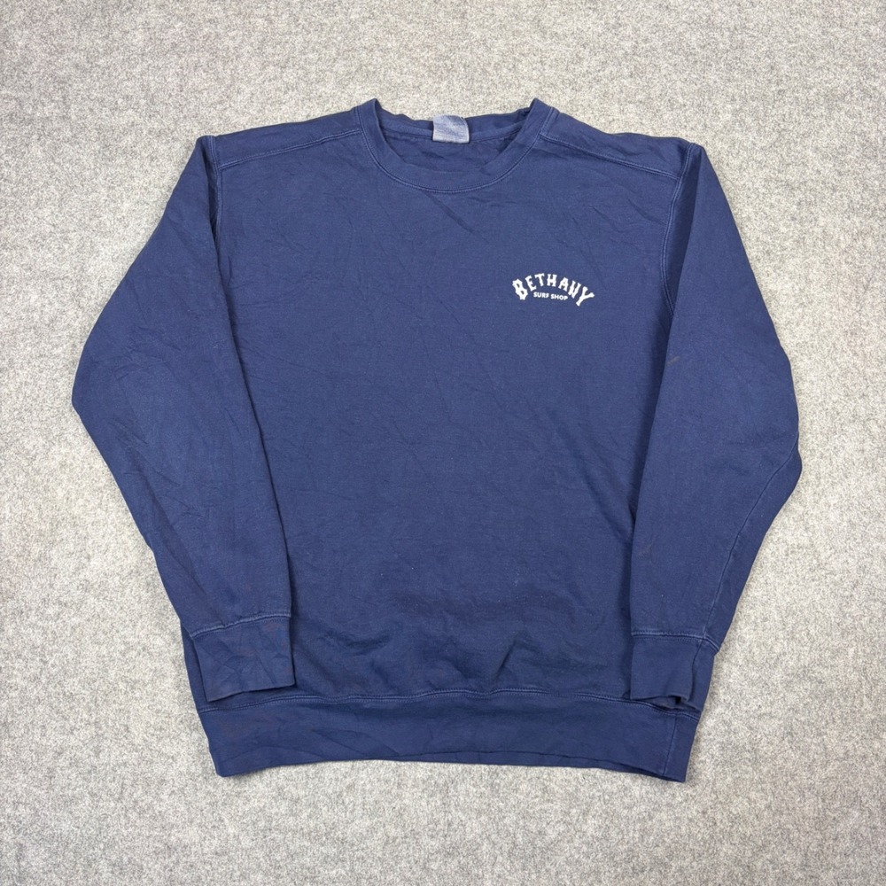 Comfort Colors Bethany Surf Shop Sweatshirt Navy Blue Graphic Crewneck Mens M